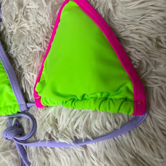 Shein women's tri-color triangle top +matching side-tie cheeky bottom bikini set - Picture 3 of 12
